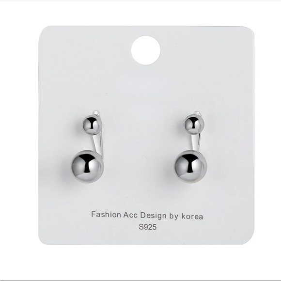 New Silver Ear Jacket Earrings with Double Ball - Picture 9 of 9